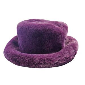 Purple Faux Fur Bucket Hat With Quilted Lining womens small
